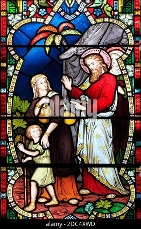 Old Hunstanton, stained glass, Hagar and Ishmael, cast out, by Abraham ...