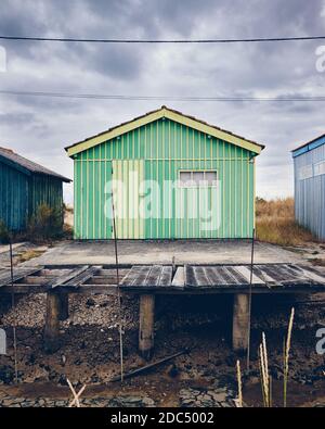 Fort Royer, Oyster Huts on a cloudy morning Stock Photo