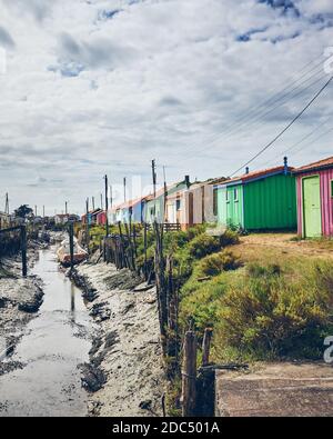 Fort Royer, Oyster Huts on a cloudy morning Stock Photo