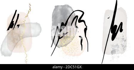 Watercolor asbtract texture, minimal design shapes in grey beige. Pastel social media Story cover, wallpaper disegn, arrangement, shapes, vector Stock Vector