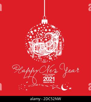 Merry christmas amd Chinese new year 2021. Year of the Ox Stock Vector