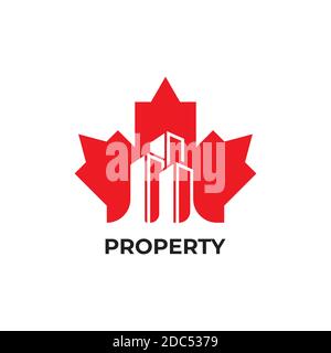 Maple leaf with building symbol logo design template Stock Vector