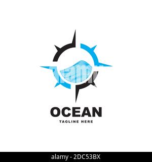 Compass with wave symbol logo design template Stock Vector