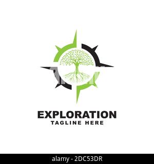 Compass with tree logo design vector template.creative destination symbol Stock Vector