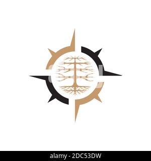 Compass with tree logo design vector template.creative destination symbol Stock Vector