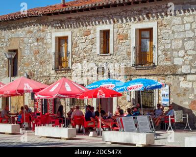 Bar Marcela is a popular dining place for pilgrims on the Camino - San Juan de Ortega, Castile and León, Spain Stock Photo
