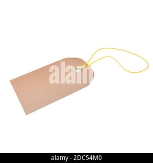 Realistic craft label on gold lace isolated on white background. Mockup for presentation, text, prices. 3D rendering Stock Photo