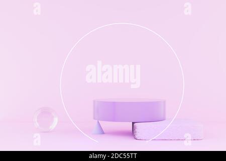 Circle frame on abstract podium for product presentation with abstract geometric shapes. 3D rendering Stock Photo