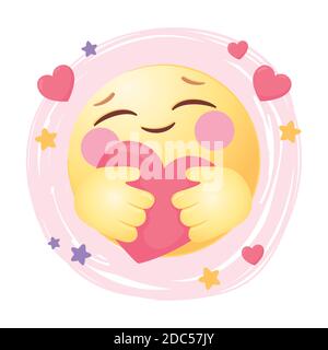 social media emoji hugging a heart romantic vector illustration Stock Vector