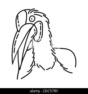 Sulawesi Wrinkled Hornbill Icon. Tropical Animal Hand Drawn Icon Set Vector. Stock Vector