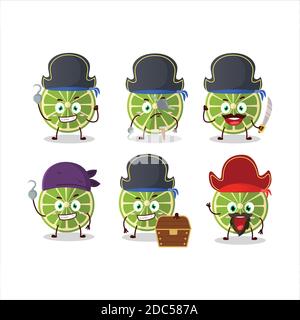 Cartoon character of lemon with various pirates emoticons. Vector illustration Stock Vector