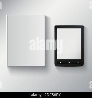e-book and old book on a white background Stock Vector