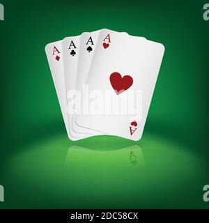 Four aces playing cards on green background Stock Vector