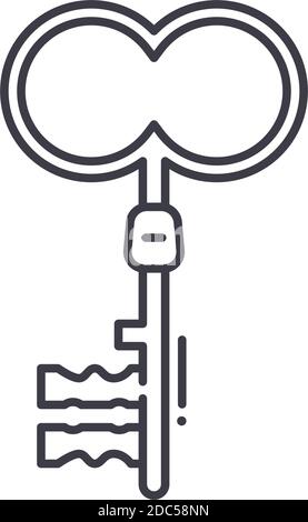 Treasure key icon, linear isolated illustration, thin line vector, web design sign, outline concept symbol with editable stroke on white background. Stock Vector