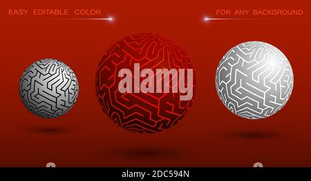 decorative sphere with labyrinth ornament. Design element or ready made tech banner decoration. Easy to edit ornament and background color. Vector Stock Vector