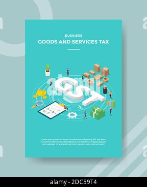 business goods and services tax people around GST text chard board box packed money for template of banner and flyer for printing magazine cover and Stock Vector