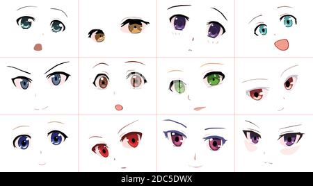 Anime manga expressions eyes set boy in glasses. Japanese cartoon style Vector Image & Art - Alamy