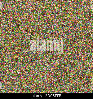 Seamless pattern of colorful decorative sprinkles or confetti on chocolate donut glaze. Bakery themed donut, doughnut or cupcake sugar sprinkles vecto Stock Vector