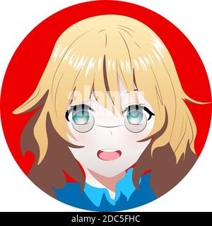 Cartoon smiling girl wearing glasses. Vector anime characters. Anime girl in japanese. Anime style, drawn vector illustration. Sketch. Manga style Stock Vector