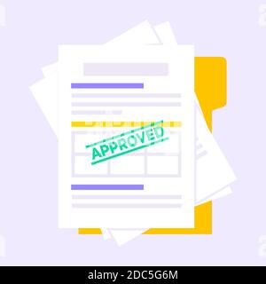 Approved credit or loan form with document file and claim form on it. Stock Vector