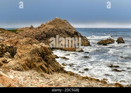 Landscape of Spanish Bay along 17 Mile Drive in the coast of Pebble Beach, California Stock Photo