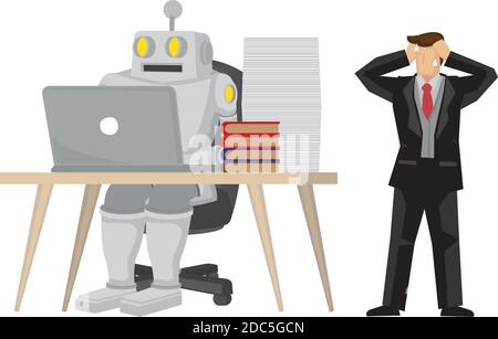 Tech Taking Over Robot taken over office worker by throwing him off the cliff. Depicts ...