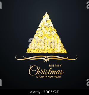 Vector Abstract cover Golden Christmas Tree, with text Stock Vector