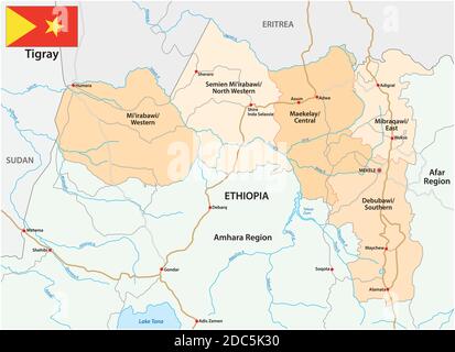 Road and administrative vector map of the Tigray region, Ethiopia Stock Vector