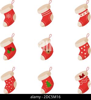 Set of Christmas socks. Vector illustration on white background. Stock Vector