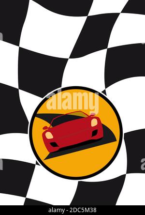 Car racing on the road. Vector vertical poster background in retro style Stock Vector