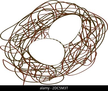 Creative logo of a scrawled nest with two eggs. Vector isolated abstract illustration Stock Vector