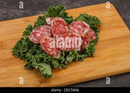 Iberian famous pork Fuet sausage slices Stock Photo