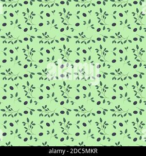 Seamless pattern with leaves and ripe plums on light green background Stock Vector