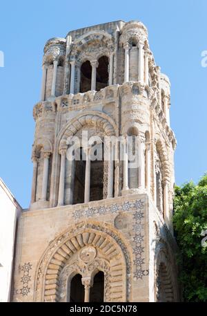 Arab-norman styled bell tower of the church Santa Maria dell'Ammiraglio also known as La Martorana Stock Photo