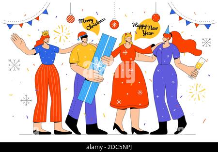 Happy New Year and Merry Christmas - flat design style illustration Stock Vector