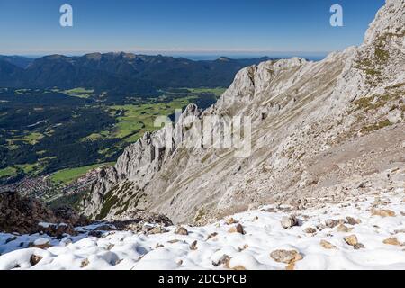 geography / travel, Germany, Bavaria, Mittenwald, Karwendelwand with Isar Valley and Ester Mountains, , Additional-Rights-Clearance-Info-Not-Available Stock Photo