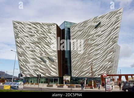 Belfast, County Antrim, Northern Ireland - September 21, 2018: Titanic Museum in Belfast, Northern Ireland. Shipyard home of RMS Titanic. Stock Photo