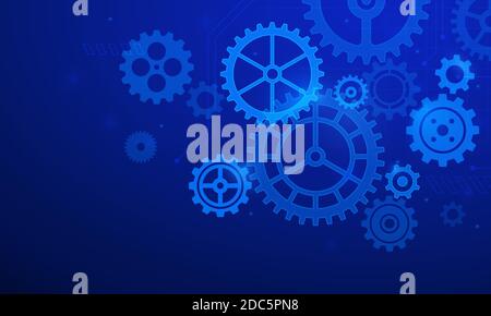 Gears background. Abstract blue futuristic graphic with cogs and wheels system. Digital it and engineering. Future technology vector concept Stock Vector