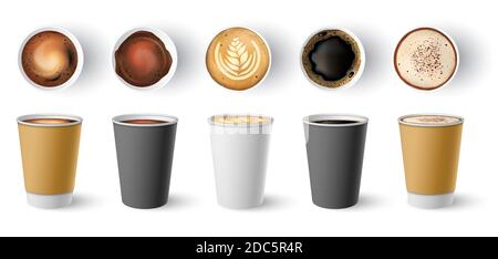 Coffee to go cup. Paper cappuccino cups top and side view. Hot americano,  espresso and latte in cardboard takeaway package mockup vector set Stock  Vector Image & Art - Alamy