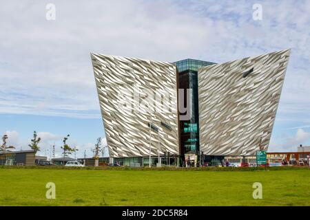 Belfast, County Antrim, Northern Ireland - September 21, 2018: Titanic Museum in Belfast, Northern Ireland. Shipyard home of RMS Titanic. Stock Photo