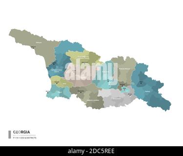 Georgia state detailed editable map with with cities and towns ...