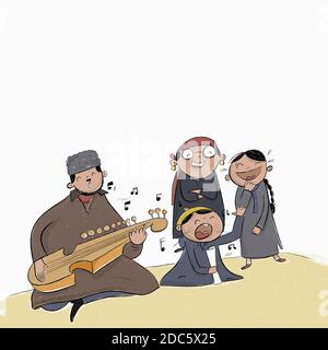 Family playing rubab and singing Stock Photo