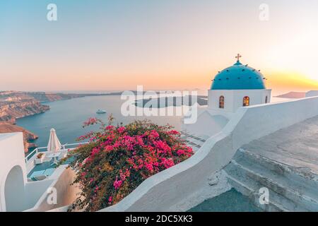 Aegean sea at sundown, Santorini Island, Greece. Mediterranean summer mood, vacation and travel background. Luxury destination, amazing view Stock Photo