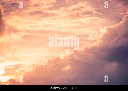 Beautiful sky with cloud before sunset. Sunset dramatic sky clouds with sunbeam Stock Photo