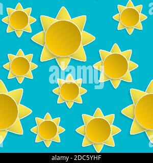 Seamless pattern with suns. Vector illustration that simulates the cut out paper style. Stock Vector