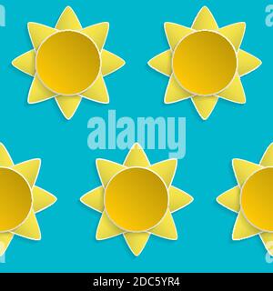 Seamless pattern with suns. Vector illustration that simulates the cut out paper style. Stock Vector