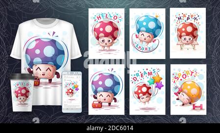 Cartoon illustrtion - set mushroom card Stock Vector
