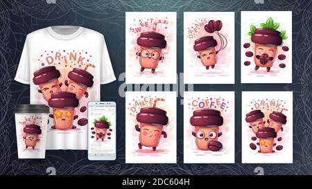 Cute cartoon characters - set coffee illustration. Stock Vector