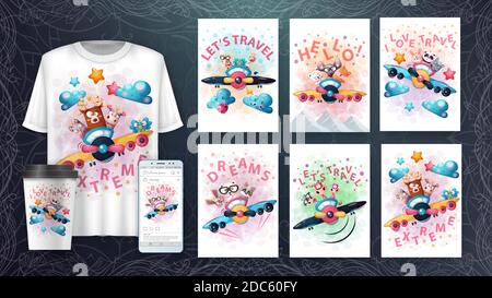 Cartoon animals poster and merchandising Stock Vector