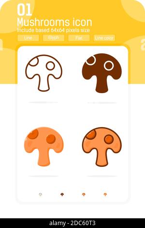 Mushrooms vector illustration icon with filled, outline, colored and flat style on isolated on white background from vegetable icons collection Stock Vector